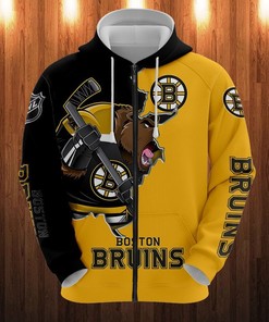 Cartoon Graphic All Over Print Boston Bruins Hoodie 3D Zip Hoodie For Fans