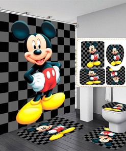 Cartoon Happy Mickey Print Waterproof Shower Curtain for a Magical and Colorful Bathroom