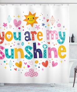 Cartoon Happy Sun Heart Printed Shower Curtain for Kid's Bathroom Decor- Waterproof and Adorable 