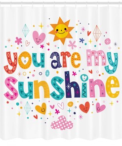 Cartoon Happy Sun Heart Printed Shower Curtain for Kid's Bathroom Decor- Waterproof and Adorable