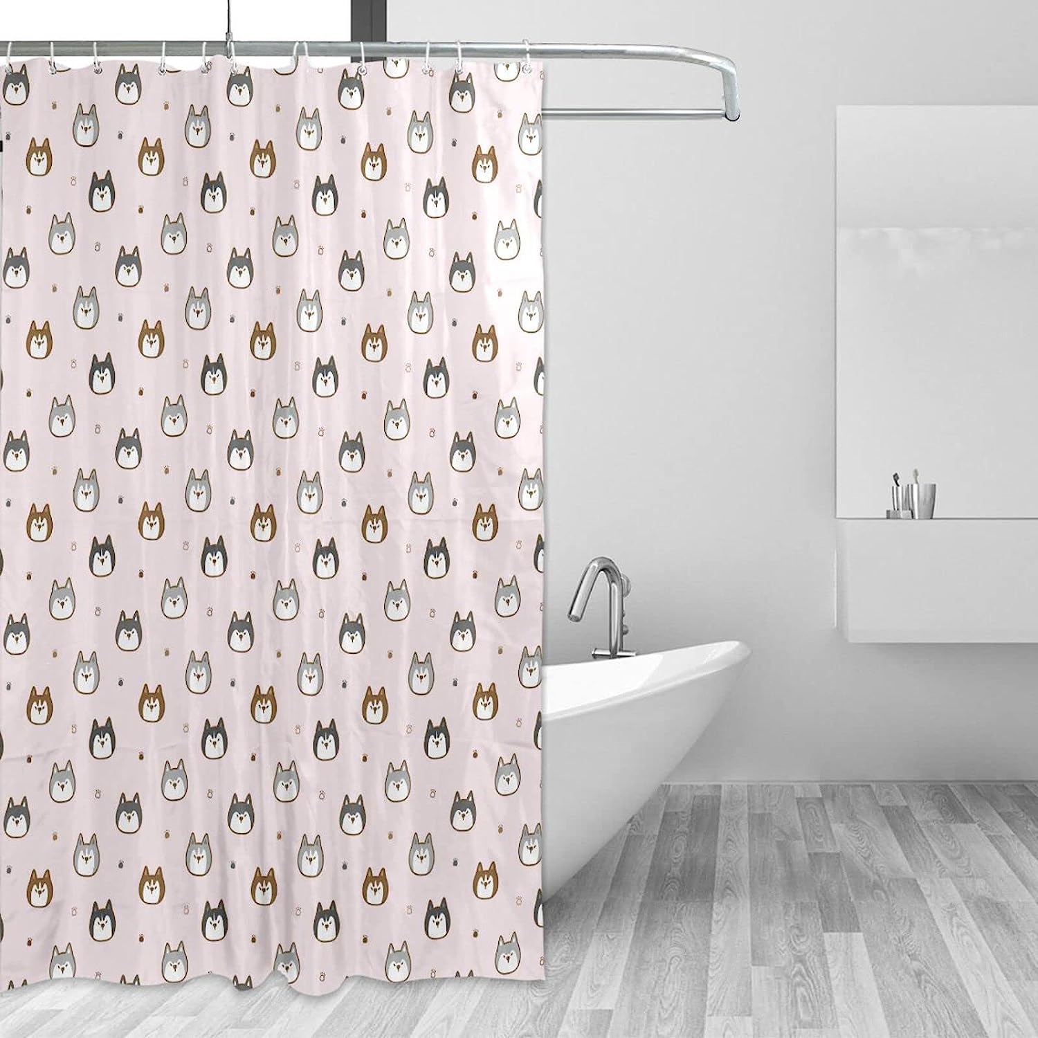 Cartoon Husky Dog Face Shower Curtain Modern Home Bathroom Hotel Spa Decorations Waterproof Fabric