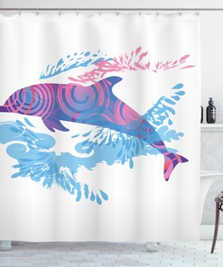 Cartoon Jumping Dolphin Print Animal Shower Curtain For Bathroom