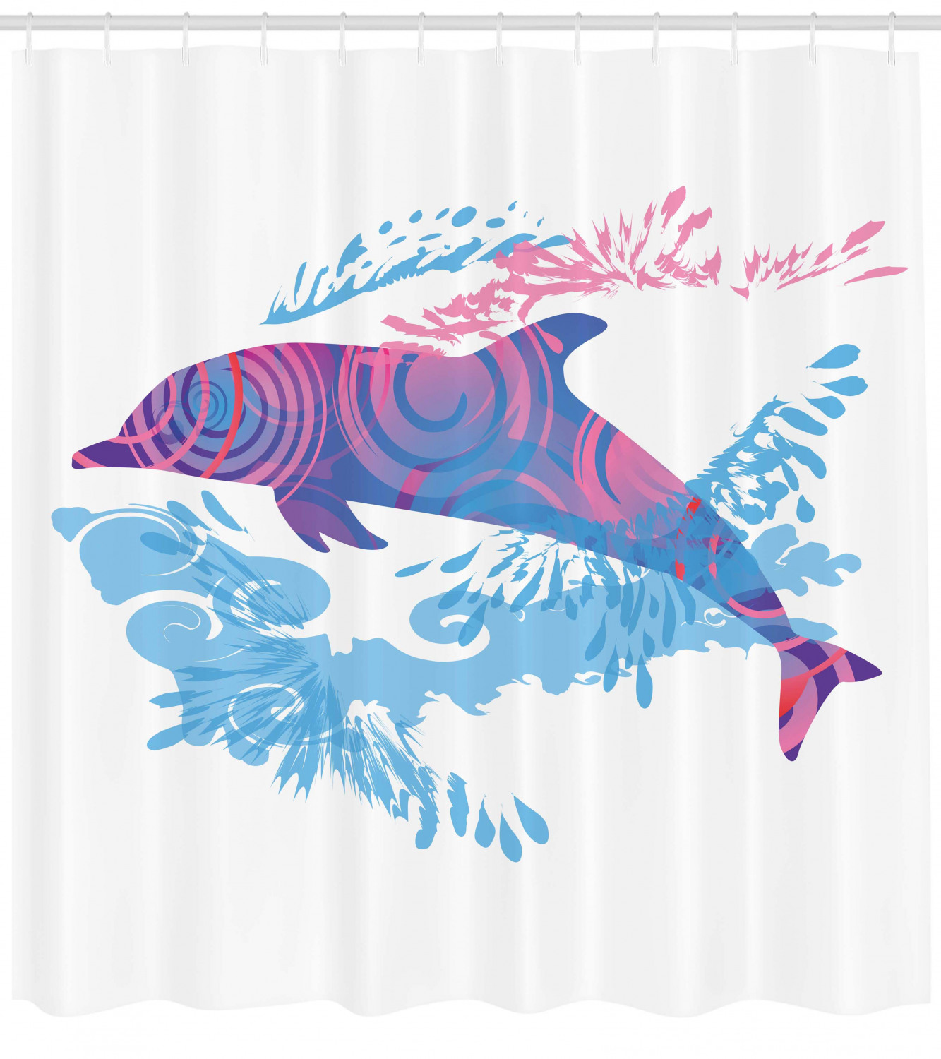 Cartoon Jumping Dolphin Print Animal Shower Curtain For Bathroom - Image 4