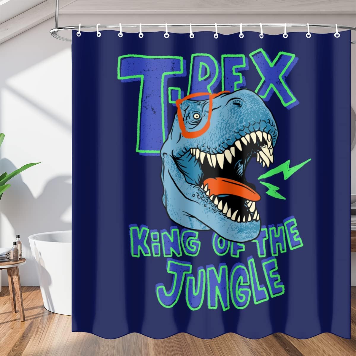 Cartoon Jungle Dragon Shower Curtain for Kids Bathroom Fantasy Creature Theme Home Decor