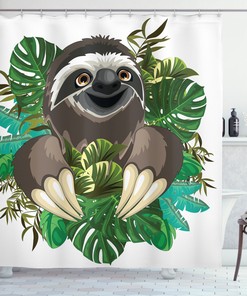 Cartoon Lazy Jungle Mammals Shower Curtain For Adorable Bathroom Decor