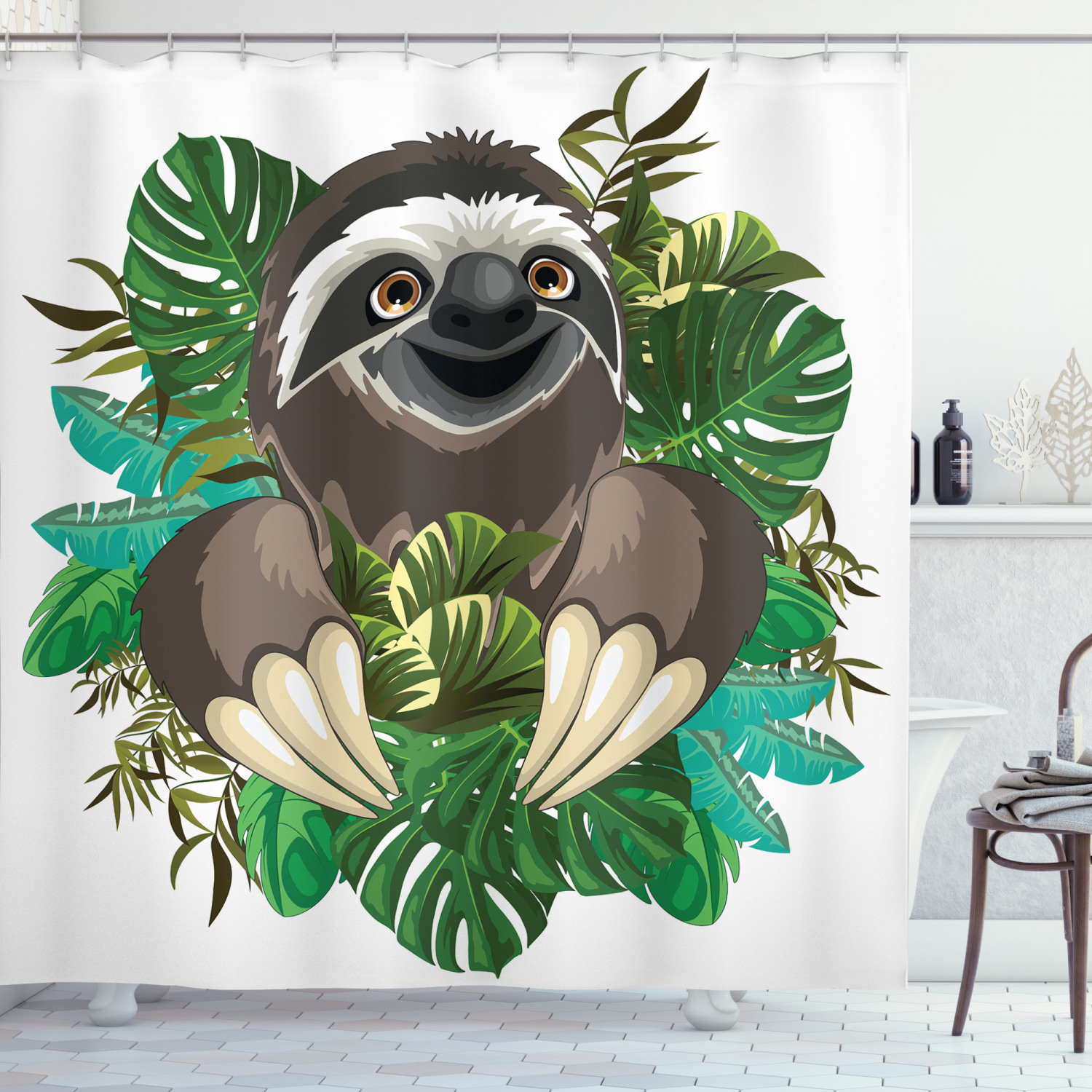 Cartoon Lazy Jungle Mammals Shower Curtain For Adorable Bathroom Decor - Image 3