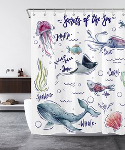Cartoon Marine Life Jellyfish Whale Funny Shower Curtain For Bathroom Decor