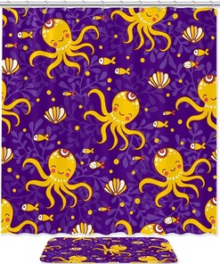Cartoon Marine Octopus Shower Curtain - Fun Bathroom Decor