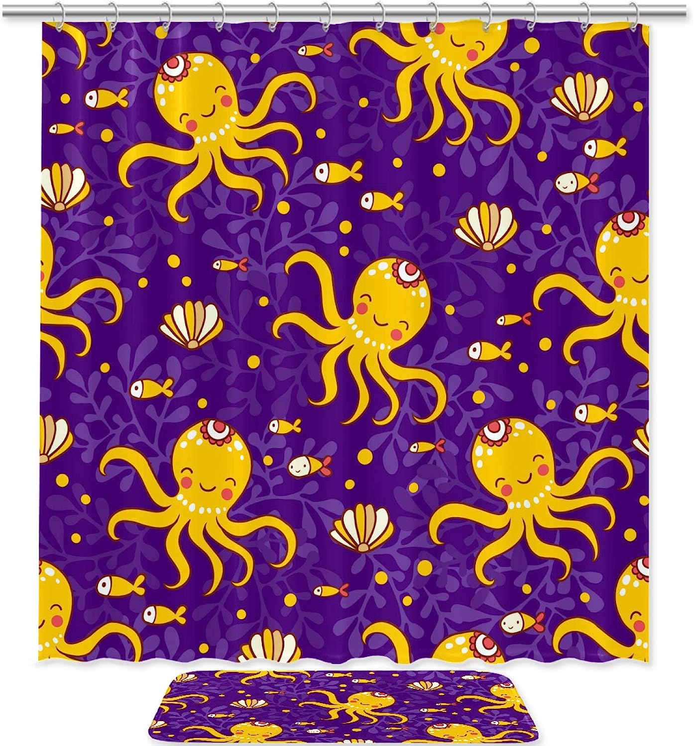 Cartoon Marine Octopus Shower Curtain - Fun Bathroom Decor