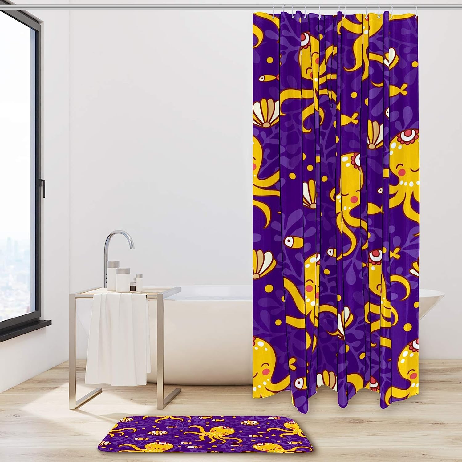 Cartoon Marine Octopus Shower Curtain - Fun Bathroom Decor