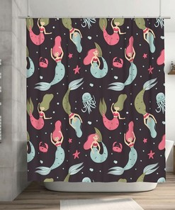 Cartoon Mermaid Black Shower Curtain For Bathroom - Kids Will Love This Fun Shower Accessory