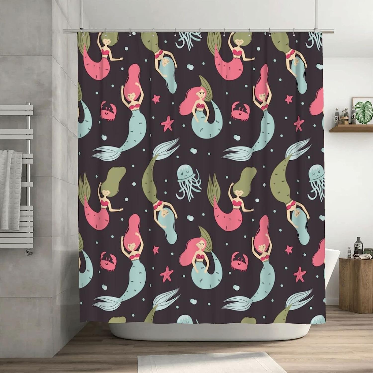 Cartoon Mermaid Black Shower Curtain For Bathroom - Kids Will Love This Fun Shower Accessory