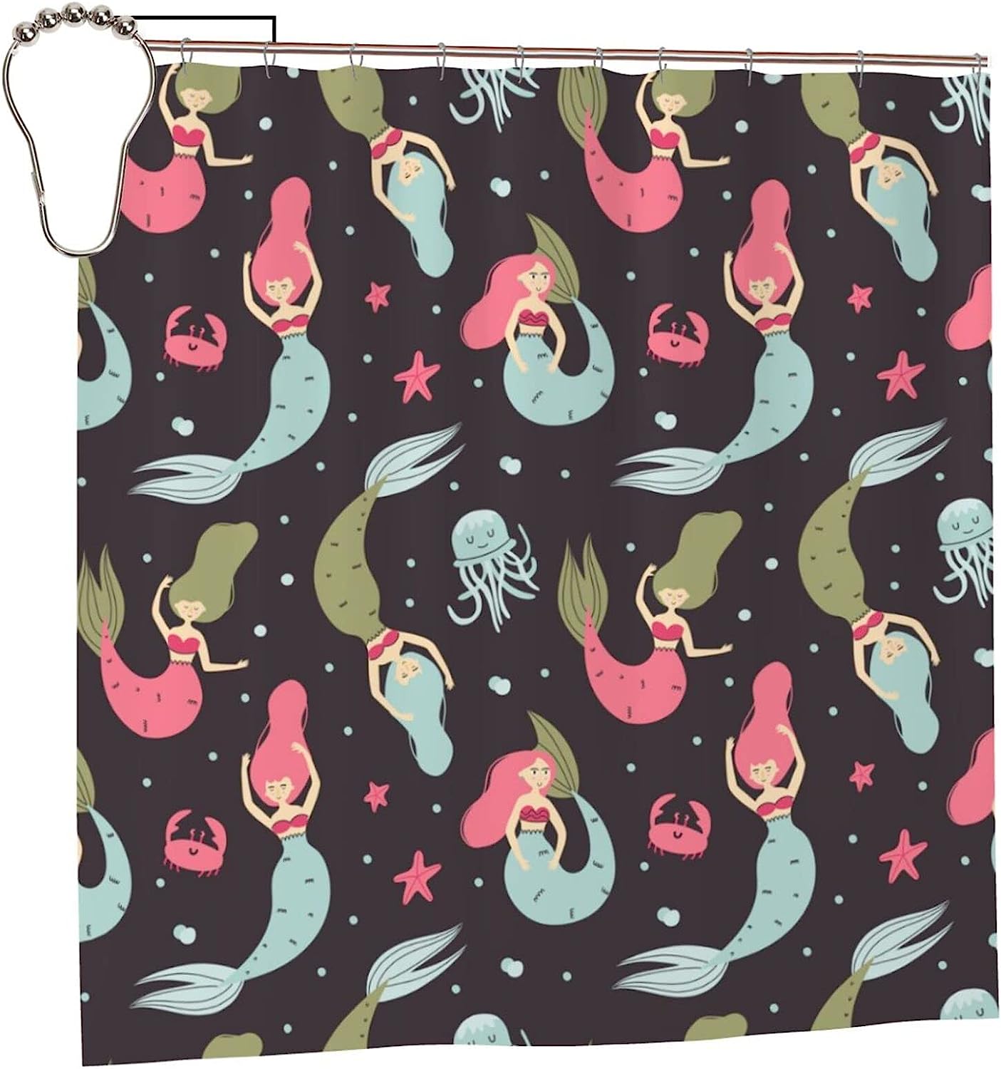 Cartoon Mermaid Black Shower Curtain For Bathroom - Kids Will Love This Fun Shower Accessory - Image 2