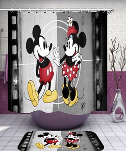 Cartoon Mickey Minnie Waterproof Shower Curtain Set For A Fun Bathroom Ambience