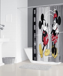 Cartoon Mickey Minnie Waterproof Shower Curtain Set For A Fun Bathroom Ambience