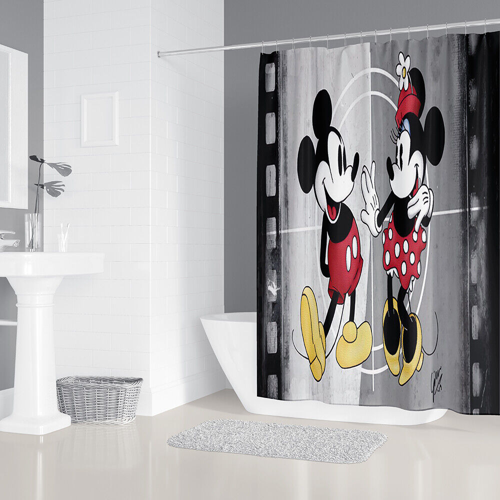 Cartoon Mickey Minnie Waterproof Shower Curtain Set For A Fun Bathroom Ambience