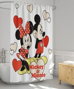 Cartoon Mickey & Minnie Waterproof Shower Curtain Set for Kids Bathroom