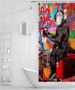 Cartoon Monkey Bath Accessories for Boys Graffiti Street Art Modern Art Bathtub Decors Shower