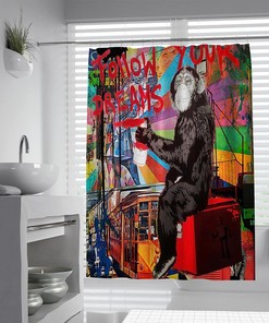 Cartoon Monkey Bath Accessories for Boys Graffiti Street Art Modern Art Bathtub Decors Shower