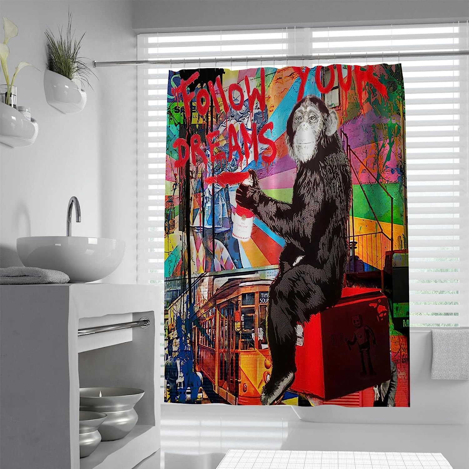 Cartoon Monkey Bath Accessories for Boys Graffiti Street Art Modern Art Bathtub Decors Shower