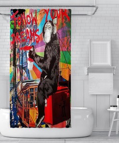 Cartoon Monkey Bath Accessories for Boys Graffiti Street Art Modern Art Bathtub Decors Shower