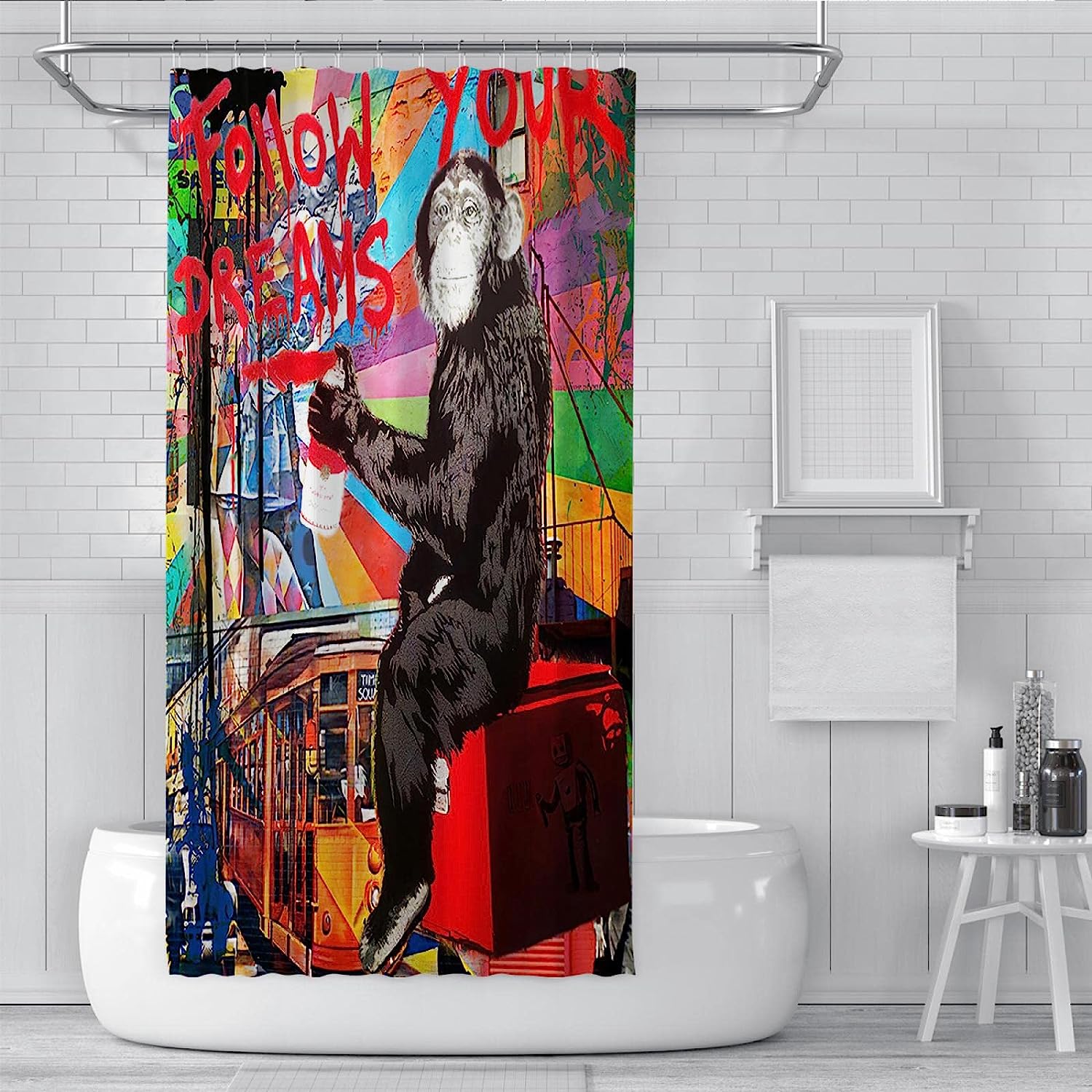 Cartoon Monkey Bath Accessories for Boys Graffiti Street Art Modern Art Bathtub Decors Shower