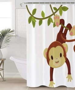 Cartoon Monkey Branch Print Shower Curtain - Waterproof Bathroom Curtain Liner