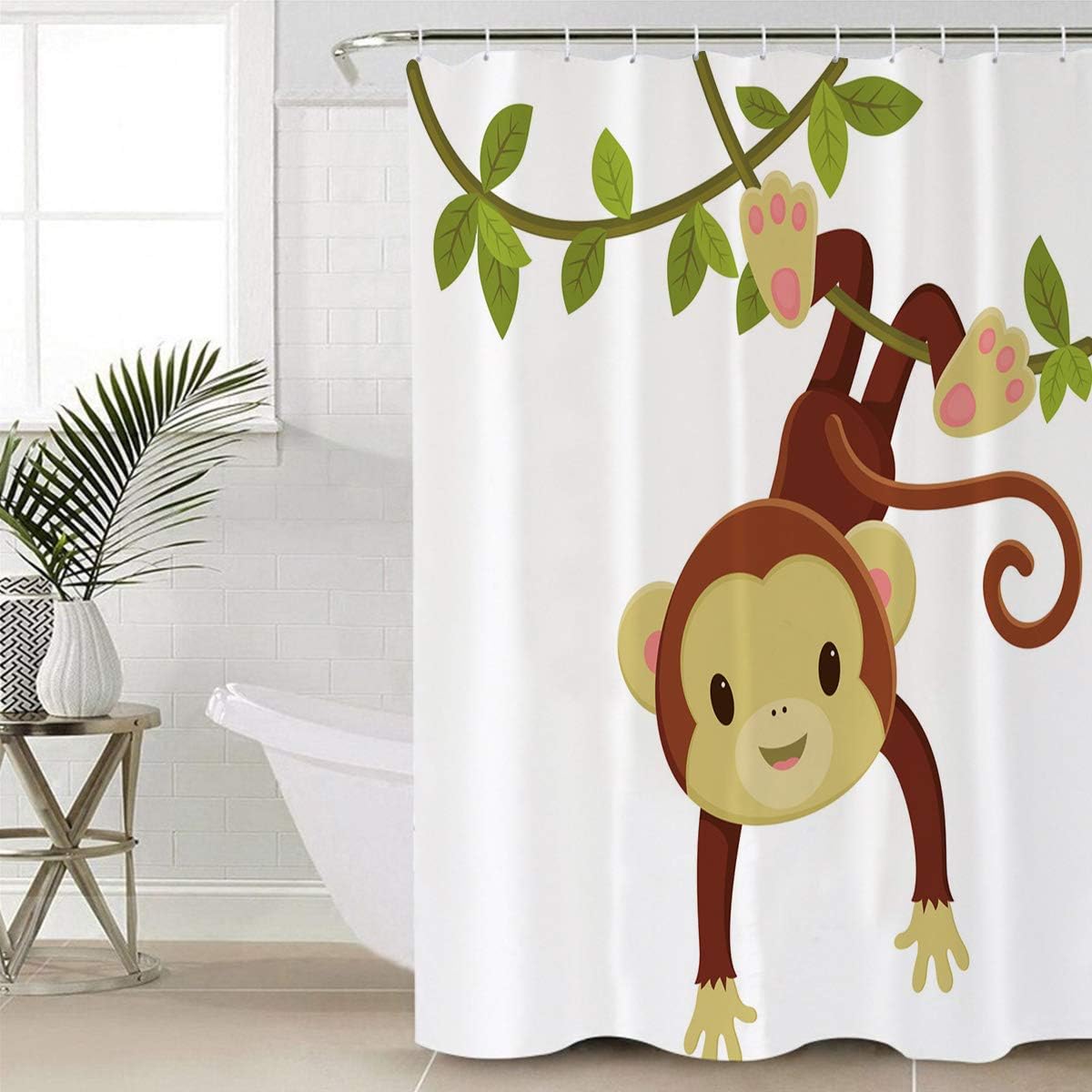 Cartoon Monkey Branch Print Shower Curtain - Waterproof Bathroom Curtain Liner