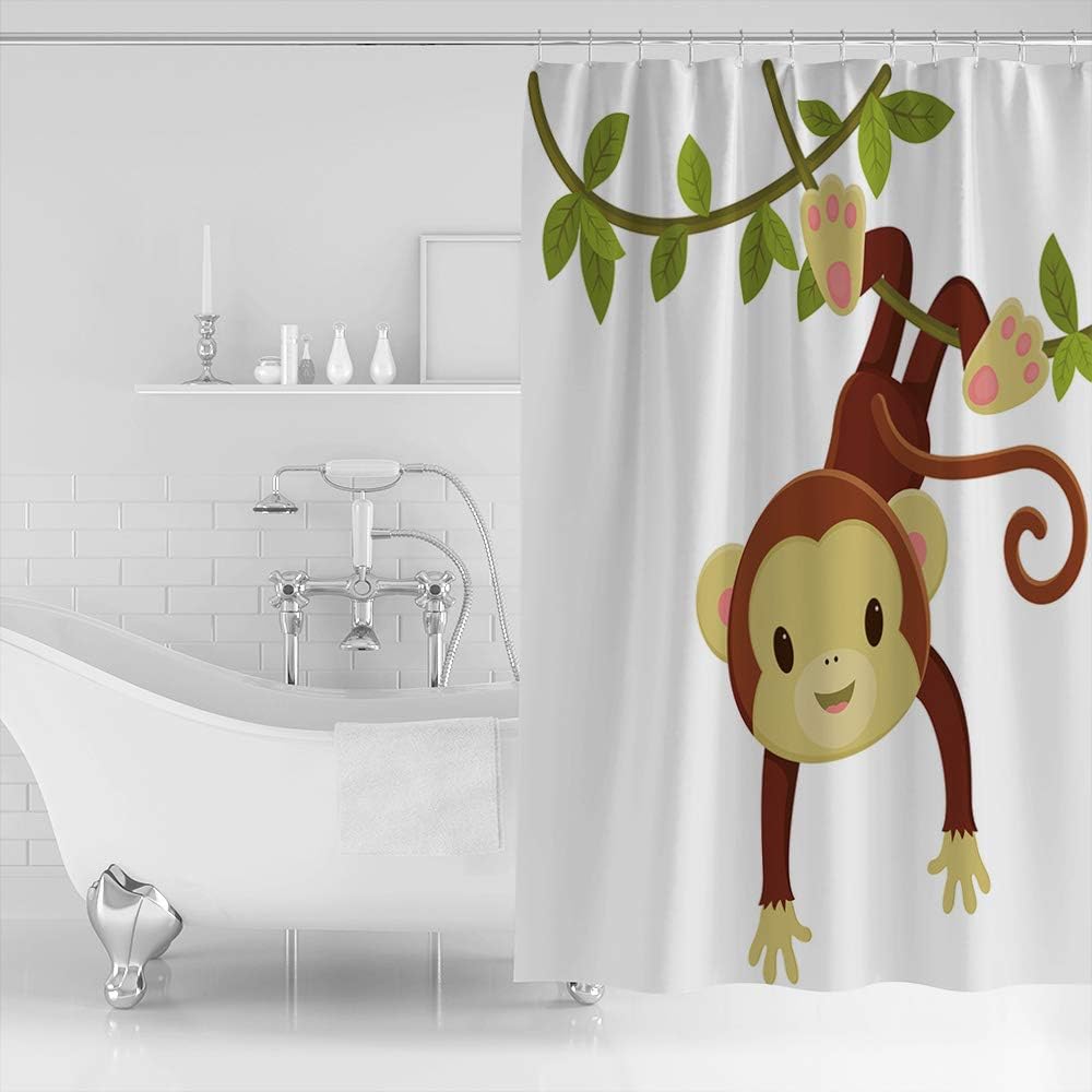 Cartoon Monkey Branch Print Shower Curtain - Waterproof Bathroom Curtain Liner
