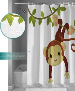 Cartoon Monkey Branch Print Shower Curtain - Waterproof Bathroom Curtain Liner
