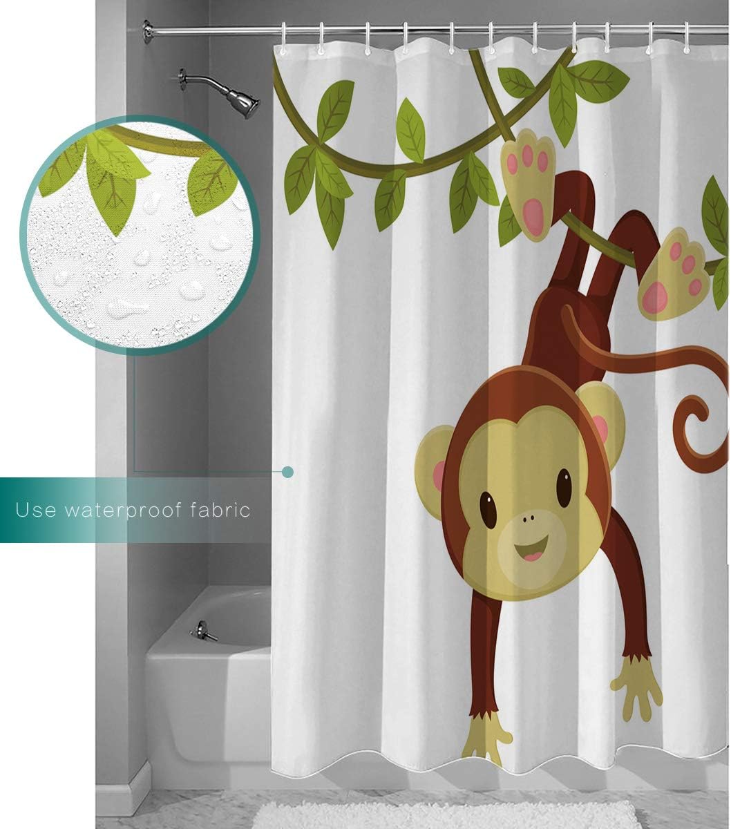 Cartoon Monkey Branch Print Shower Curtain - Waterproof Bathroom Curtain Liner