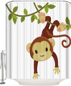 Cartoon Monkey Branch Print Shower Curtain - Waterproof Bathroom Curtain Liner