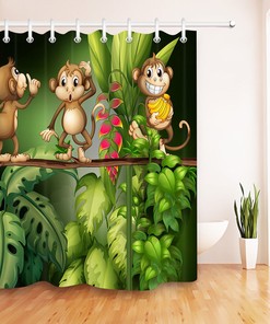 Cartoon Monkey in Jungle Shower Curtain - Waterproof Fabric Bathroom Decor