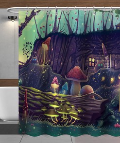 Cartoon Night Colorful Wonderland Fabric Decor Bathroom Curtain - Experience The Fairytale Dream World