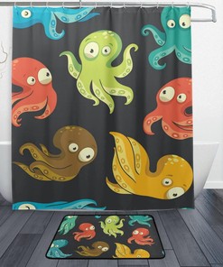 Cartoon Octopus Funny Shower Curtain, Whimsical Bathroom Decor 
