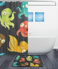 Cartoon Octopus Funny Shower Curtain, Whimsical Bathroom Decor