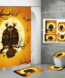 Cartoon Owl Halloween Shower Curtain Set - Cute And Spooky Design