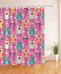 Cartoon Owl Waterproof Shower Curtain Set - Playful Bathroom Decor For Kids