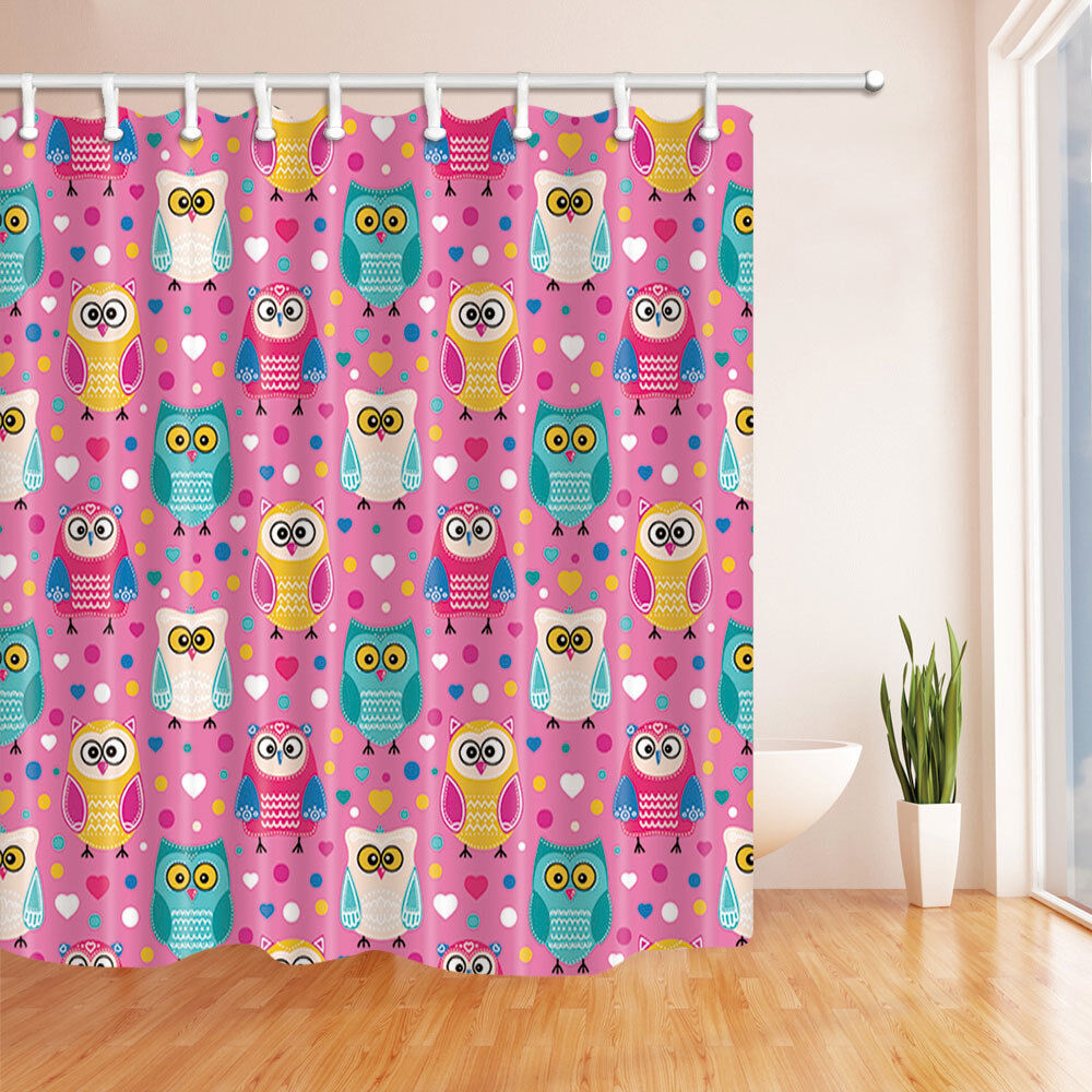 Cartoon Owl Waterproof Shower Curtain Set - Playful Bathroom Decor For Kids