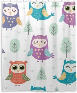Cartoon Owls Waterproof Fabric Shower Curtain - Bathroom Decor by WELLDAY
