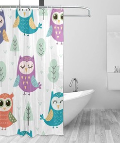 Cartoon Owls Waterproof Fabric Shower Curtain - Bathroom Decor by WELLDAY