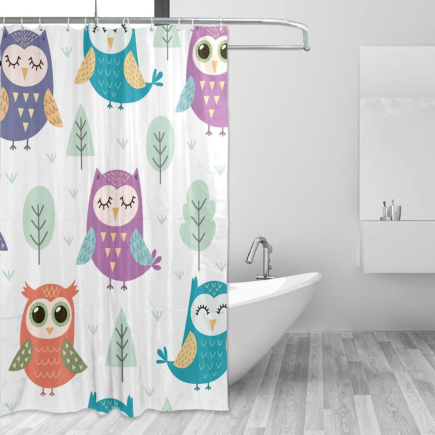 Cartoon Owls Waterproof Fabric Shower Curtain - Bathroom Decor by WELLDAY