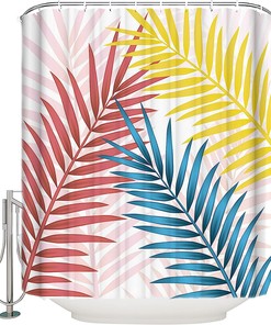 Cartoon Palm Trees Evergreen Leaf Waterproof Shower Curtain For Bathroom