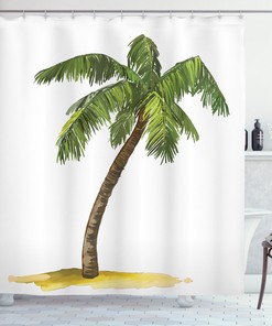 Cartoon Palm Trees Shower Curtain for Kid's Tropical Bathroom Decor
