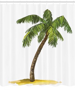 Cartoon Palm Trees Shower Curtain for Kid's Tropical Bathroom Decor