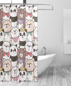 Cartoon Panda Bear Print Waterproof Shower Curtain for Kids Bathroom