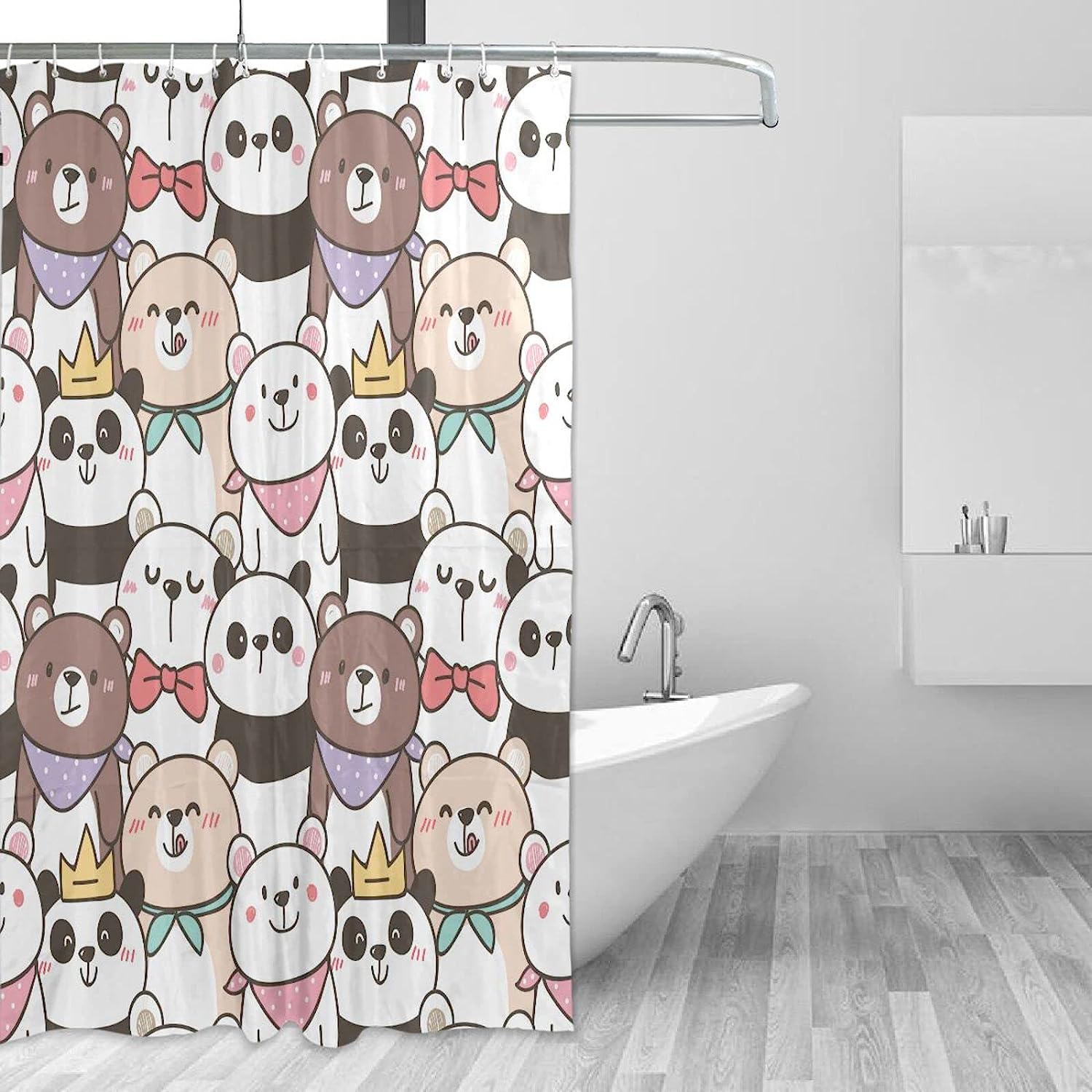 Cartoon Panda Bear Print Waterproof Shower Curtain for Kids Bathroom