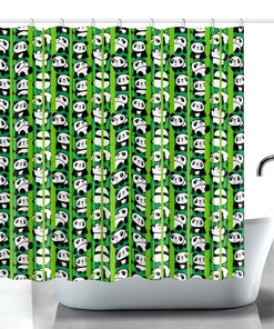 Cartoon Panda With Bamboo Shower Curtain For Bathroom Decor