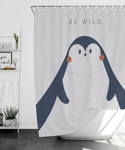 Cartoon Penguin Print Shower Curtain, for Kids Bathroom, Waterproof Bath Curtain