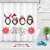 Cartoon Penguin Santa Claus Christmas Shower Curtain Set For Bathroom Decoration